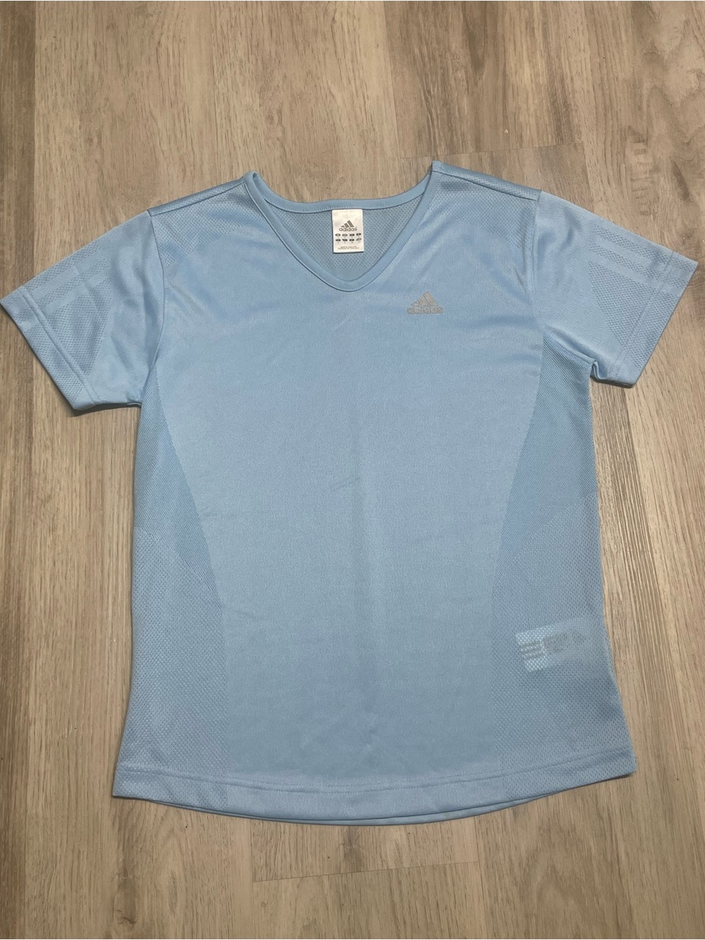 Vintage adidas Light Blue Short-Sleeve V-Neck Performance Tee 2004 Sz S